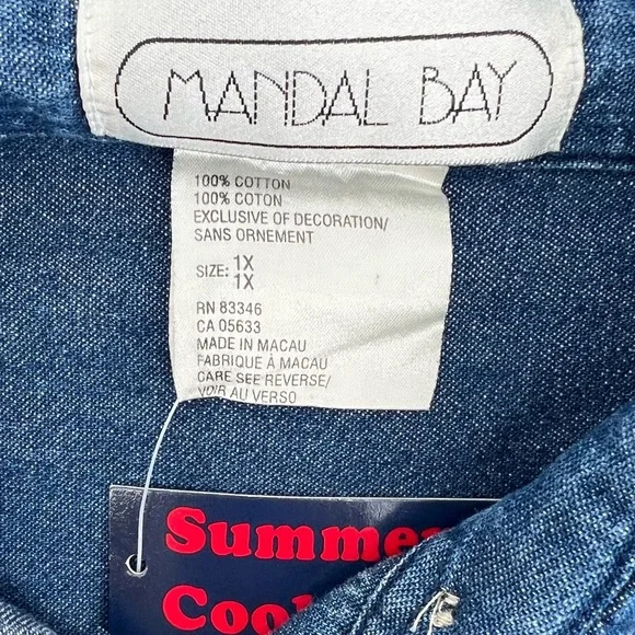 Denim Chambray Button Down Shirt with Picnic Embroidered Details - Picture 6 of 6